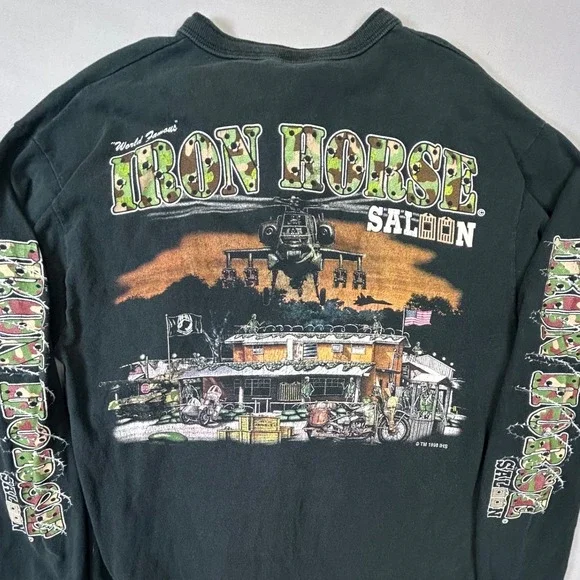 Vintage 1998 Iron Horse Saloon Henley Shirt Mens Medium Black Long Sleeve - Picture 8 of 8